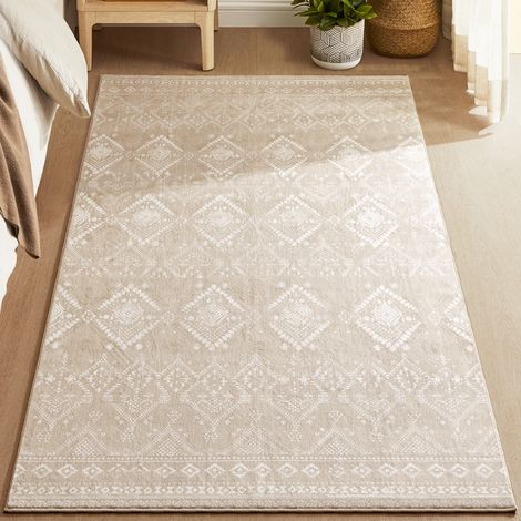Tapis de Salon 120 x 170 cm, Tapis de Salon antidérapant, Lavable en Machine, Style Bohème, Beige Cappuccino (1/5)