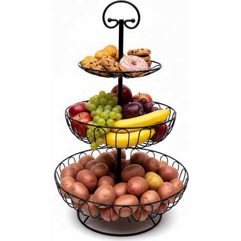 3-Tier Fruit Bowl, Round Wire Stand for Fresh Produce (1/5)