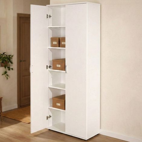 Dmora Armoire 2 portes avec étagères, couleur blanche, 70x34x189h (1/5)