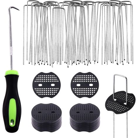 Lot de 201 Pièces Piquets De Jardin en Forme de U et Joints de Fixation en Plastique avec Crochet de Crochet, Agrafes pour Tuyaux d'irrigation, Clôtures Fixes, Clous de Gazon Artificiel, Diamètre 2,2  (1/5)
