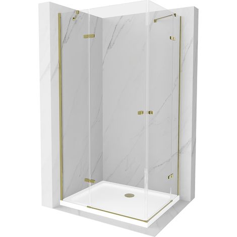 Mexen Roma Duo cabine de douche à porte battante 80 x 70 cm, transparente, dorée + receveur plat - 854-080-070-50-02-4010G (1/5)