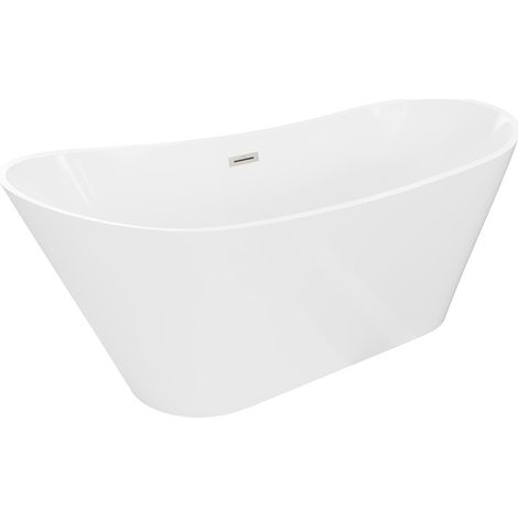 Mexen Dora bañera exenta 170 x 75 cm, blanca, rebosadero níquel cepillado - 52071707500-97 (1/3)