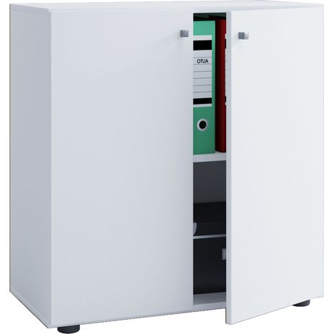 Lona Armoire universelle de bureau, commode de bureau, armoire basse, 2 portes, blanc.