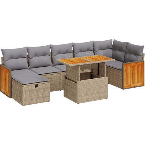 Juego de sofás jardín con cojines 5 pzas ratán sintético beige (1/5)