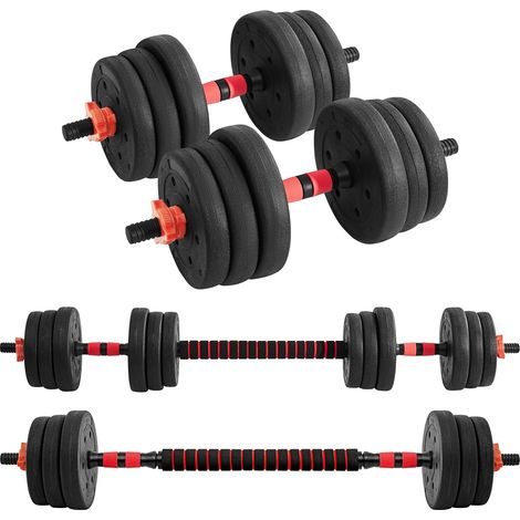 Homevive Set de Mancuernas y Barra Ajustable 20kg con 12 Discos de Pesas Libres, Collares de Doble Bloqueo para Musculación y Gimnasio en Casa, Negro (1/5)