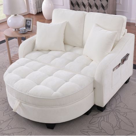 Schlafsofa 2-in-1 mit Hocker Beige 132x129x93 cm OKMYHOME (1/5)