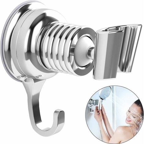 Ahlsen Soporte de ducha de repuesto cromado, soporte de cabezal de ducha ajustable de 360°, soporte de pared de ducha extraíble ajustable cromado con ventosa, soporte de pared cromado para cabezal de  (1/5)