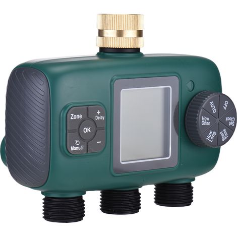 Temporizador de riego LCD, grifo de latón, 3 salidas, NH4/3 pulgadas (EE. UU.), para el jardín. (1/5)