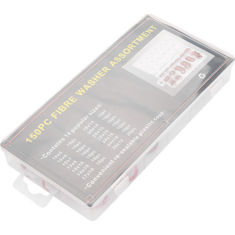 150 Stück, 14 Größen, rote Stahl-Papierfaser-Flachscheiben, Isolierscheiben-Sortiment mit Box (1/5)