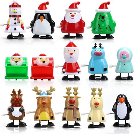 14 piezas de juguetes navideños de cuerda, juguetes mecánicos navideños de 5 cm x 7 cm, mini Papá Noel, muñeco de nieve, pingüinos, juguete saltarín para niños, relleno de bolsas de regalo para calcet