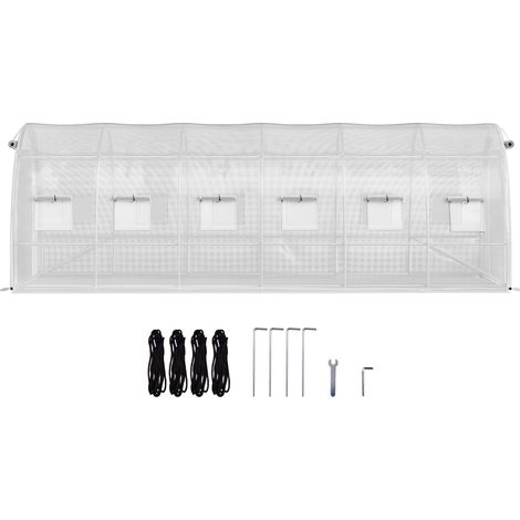 Serre tunnel à accès direct, 609,6 x 304,8 x 213,4 cm, portable, avec arceaux en acier galvanisé, 3 poutres supérieures, 4 poteaux diagonaux, 2 portes à fermeture éclair et 12 fenêtres enroulables, bl (1/5)