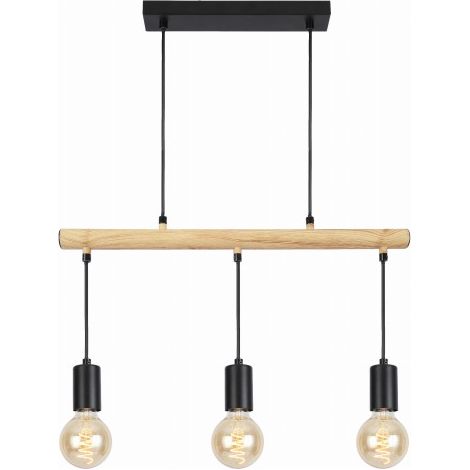 Suspension Candellux Izzy noir bois clair 3xE27 120cm