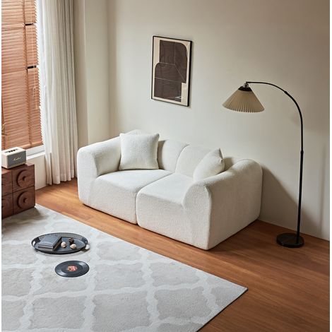 Sofá de 2 plazas (193x87x67 cm), diseño minimalista, con cojines, espuma de alta densidad, terciopelo beige (1/5)