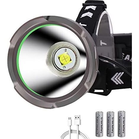 Lampe Frontale LED Rechargeable 15000 Lumens - Projecteur Longue Portée XHP90 - 4 Modes - avec Réflecteur Aluminium (1/4)