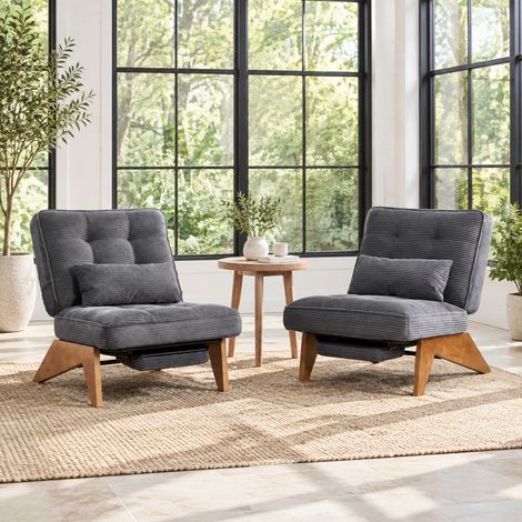 Sillón relax 127x73x90 cm de tela gris oscuro, reclinable para salón, con reposapiés FloraGrace (1/5)