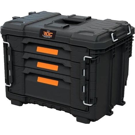 Keter – Boîte à outils modulable noire 3 tiroirs – Plastique résistant – Système de verrouillage – Dimensions compactes pour atelier