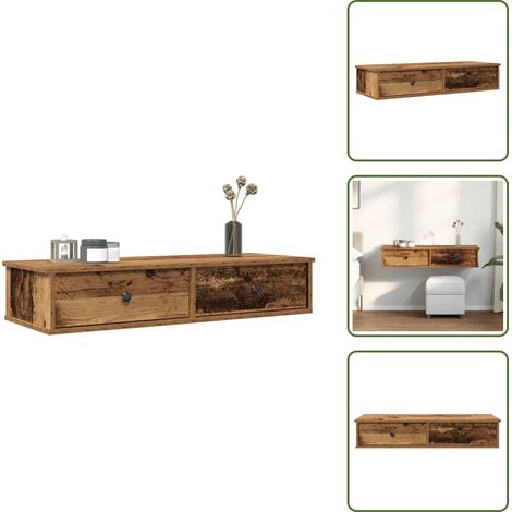 The Living Store Wandregal mit Schubladen Altholz-Optik 100x37,5x19 cm - Schubladenregal (1/5)