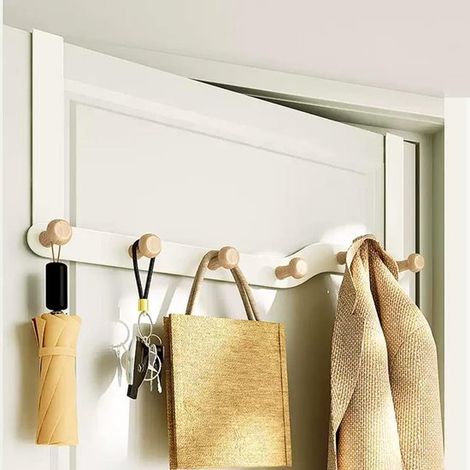 Türgarderobe mit 6 Holzhaken Garderoben und Handtuchhalter für Kleidung und Handtücher, zur Anbringung hinter der Tür im Badezimmer oder Schlafzi (1/5)