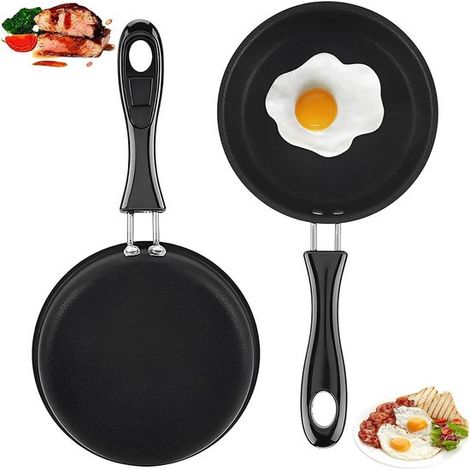 2 mini sartenes，12 cm (4,7 pulgadas)，Resistentes al calor，Redondas con revestimiento de hierro y mango，Perfectas para hornear huevos (1/5)