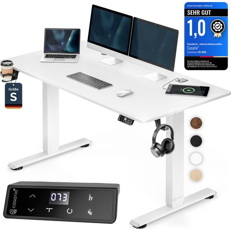 CASARIA® Höhenverstellbarer Schreibtisch elektrisch mit Wireless Charger & USB-C/A Anschluss LCD-Display Memory-Funktion 80 kg belastbar ergonomisch  S, Weiß