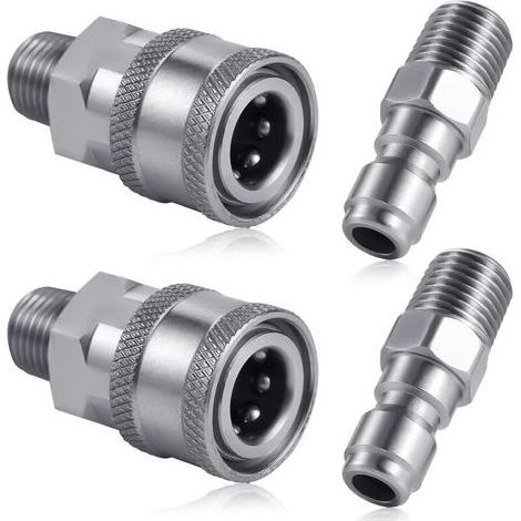 4 Pièces Coupleur de Nettoyeur Haute Pression, NPT 1/4 Pouce Connecteur Rapide en Acier Inoxydable Mâle Femelle (Filetage Externe) (1/5)