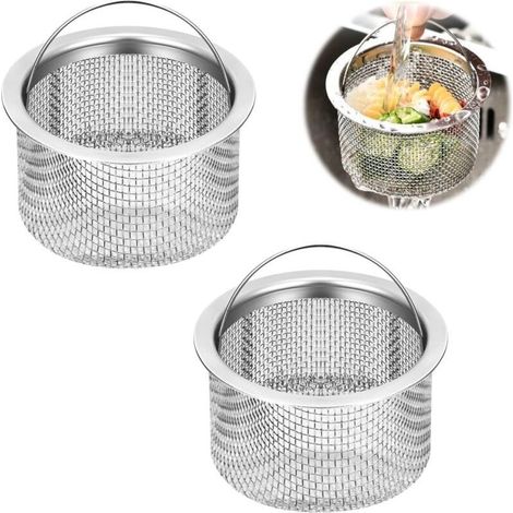 Filtre Évier Cuisine, Grille Evier Inoxydable Crépine, Universel Crépine d'évier avec poignée pour Cuisine, Salle de Bain, 2 Pièce (1/4)