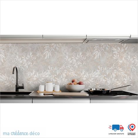 Crédence : Feuillage sur granit - Couleur Beige marron - Alu composite - 60 - 120 (1/3)