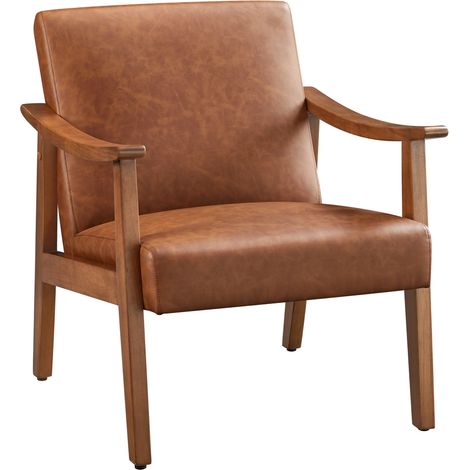 Homevive Sillón de Piel Sintética para Salón Sillón Relax con Resplado Pata Madera Sillón para Sala de Estar Capacidad de Carga 136KG