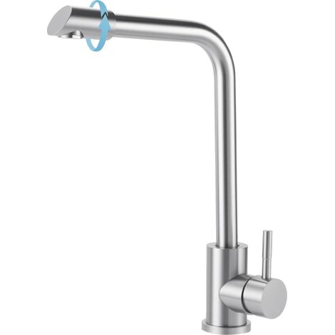 Robinet Cuisine, Mitigeur Cuisine Douchette, Robinet Lavabo, Mitigeur Cuisine avec Rotatif à 360° Froid & Chaud Disponible, Mitigeur Lavabo, Forme en L Monolevier pour 1 Trou, Acier Inoxydable (1/5)