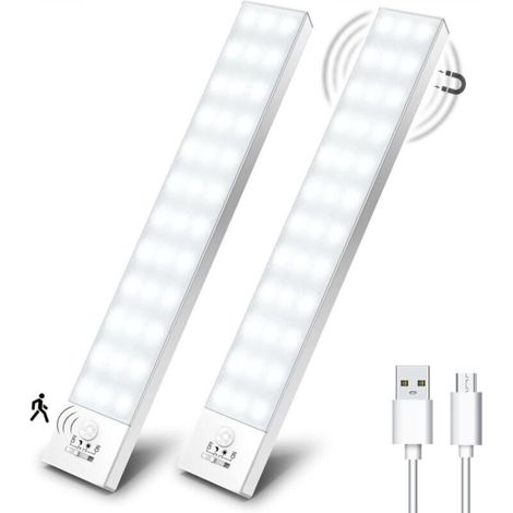 36-Bead LED Cabinet Light, USB Rechargeable, Wireless, with Motion Sensor, LED Lighting for Kitchen, Office, Stairs, Hallway (2-Pack) (1/5)