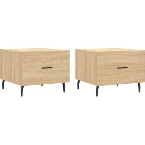 Conjunto de 2 mesas de centro con cajón 50x50x40 cm madera de ingeniería color roble y hierro DEC040382