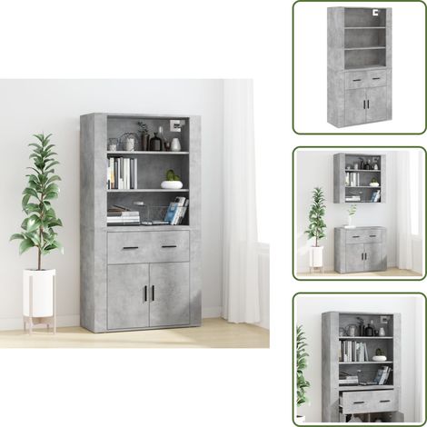 Buffet haut Gris béton Bois d'ingénierie - Buffet Design - Buffet Moderne - Buffet Gris - Buffet Rangement - Meuble Tv (1/5)