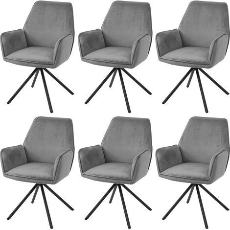 Lot de 6 chaises de salle à manger rotative avec accoudoirs en velours gris foncé cadre trépied noir 040000863