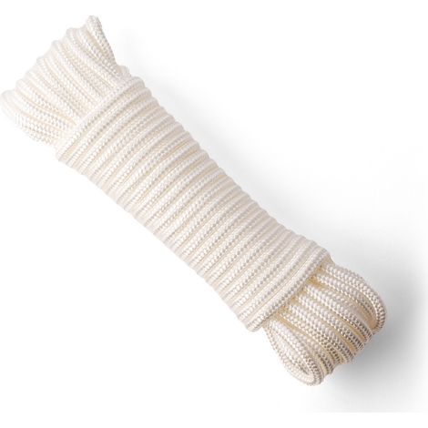 SNURO Corde Nylon Tressée (10 mm, 20 m) - Corde en Polyamide Blanc Solide Résistante à l'Usure - Paracorde Solide - Résistance à la Rupture 1703kg