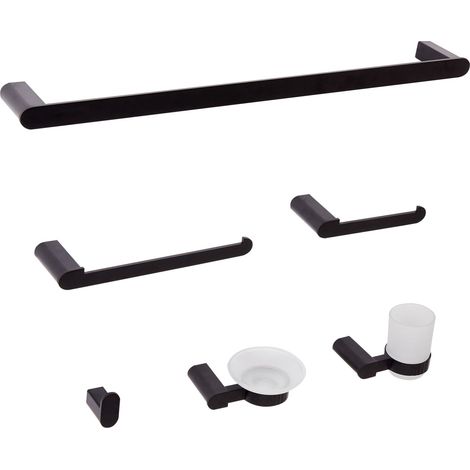 6-Piece Bathroom Hardware Set PARACAS with Towel Bars and Hooks Black