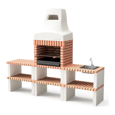 MOVELAR - Barbacoa de Obra Prefabricada de Leña y Carbón Modelo Pack 1 Nazca Naranja - Cocina de Exterior para Jardín o Patio) REF: M00353 (1/5)