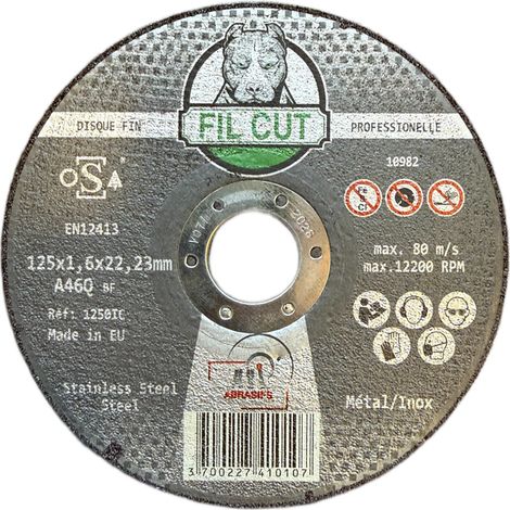 DISQUE A TRONCONNER EXTRA FIN METAL/INOX 125X1,6X22 FIL CUT