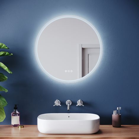 SONNI Runder Badspiegel mit Beleuchtung Anti-Beschlag, Wandmontierter LED Badezimmerspiegel mit Bluetooth 3 Lichtfarben und Memory-Funktion, 600 x 600 mm