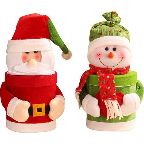 Boîte cadeau Noël motif bonhomme de neige et Père Noël, pot à friandises pour fête festive, fournitures de Noël.