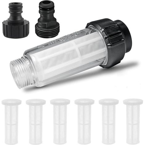 Wasserfilter Gartenschlauch, 3/4 Zoll Wasser Vorfilter Wasserfilter Set mit 5 Filtereinsatz & 2 Schnelladapter für Hochdruckreiniger Wohnmobil Gartenpumpe (1/5)