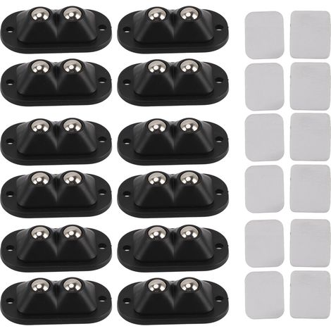 12 Roulettes Adhésives Miniatures 360° Rotation Silencieuse, Double Bille pour Meubles et Électroménagers de Cuisine, Noir - Lot de 12 (1/5)
