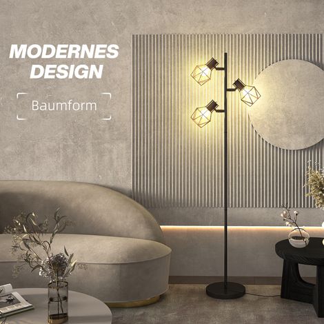 Lampadaire arbre 3 lumières avec tiges flexibles orientables, structure en métal noir pour salon et chambre (1/4)