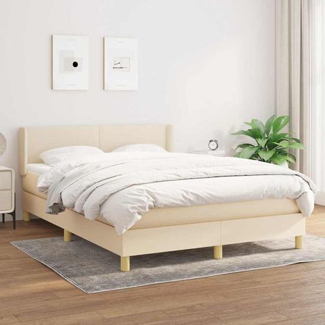 Cama box spring con colchón tela color crema 140x190 cm (1/5)