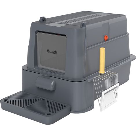 Lettiera per Gatti Chiusa 63x43x43 cm Capacità da 80L con Vassoio Estraibile in ABS e Acciaio Inox Grigio Scuro (1/5)