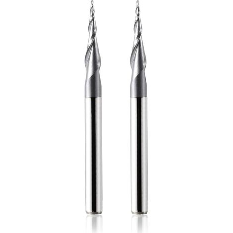 2 Pcs 2 Flute Ball Head End Mill with CNC Tapered Tip R0.25mm 3.175mm (1/8") Tungsten Carbide Router Bit with TiAlN Coating for 2D and 3D Engraving (1/5)