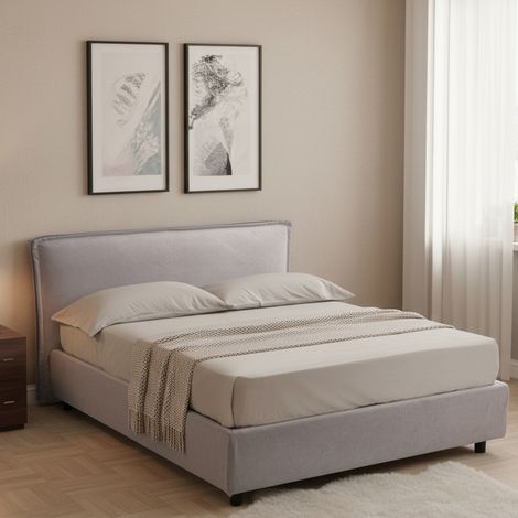 Cama Francesa Broni, Colchón Incluido, Desenfundable Made in Italy, Con Almacenaje, Gris (1/5)