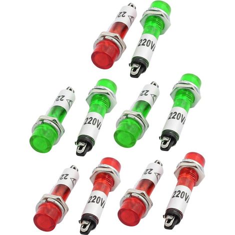 10 pièces AC220V Kunststoff 7mm Montieren Durchmesser Runde Anzeige Pilot Light Signal Lampe Vert (1/2)
