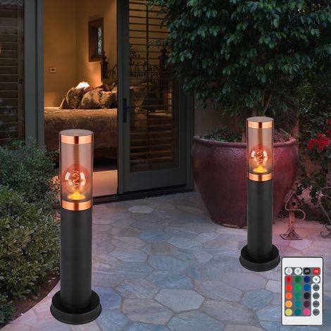 Sockelleuchte dimmbar mit Fernbedienung LED Wegelampe Außenstehlampe, RGB Farbwechsel, Edelstahl Kunststoff, 8,5W 806lm warmweiß, DxH 7,6x45 cm, 2er Set