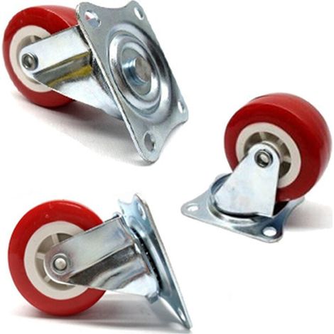 Vtizikl 4 Ruote In Gomma Ricambio Per Carrello Mobili Con Piastra Girevole Rosso 40mm - (1/2)