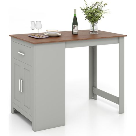 COSTWAY Bar Table, 119 x 59 x 90cm Dining Table w/ Adjustable Shelf, Drawer & 2 Doors, Modern Rectangular Counter Height Table for Kitchen, Dining Room & Living Room